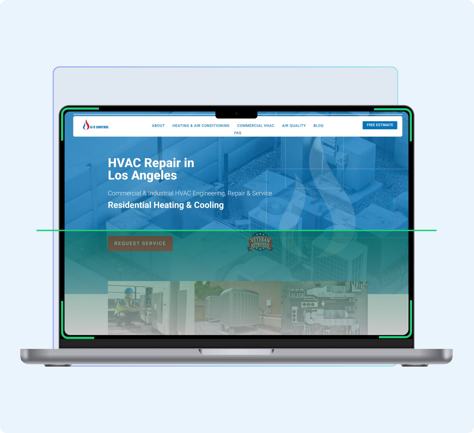Responsive business website shown on a laptop