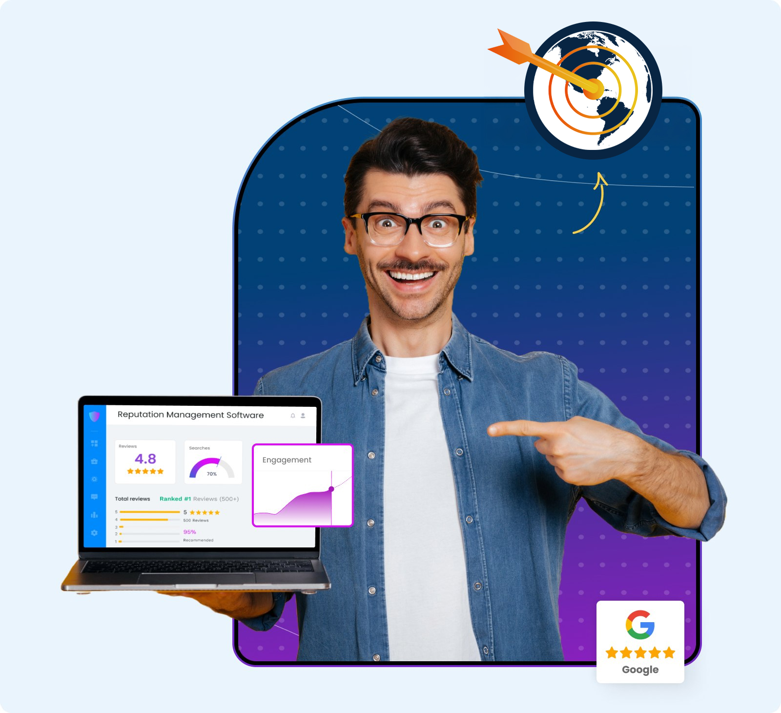 Business owner with marketing performance graphics